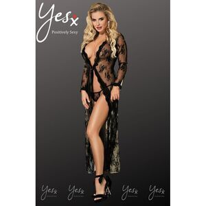 YesX Lace Robe Long Style Women Black Nightwear